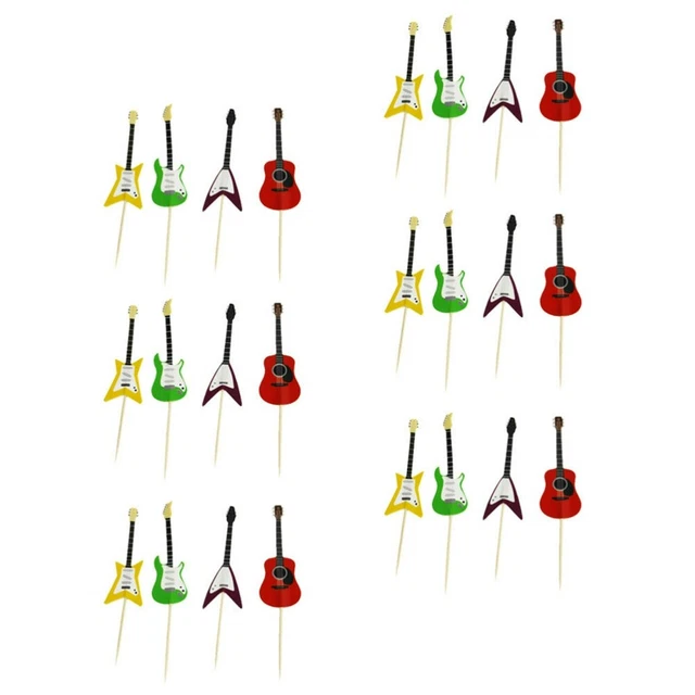 24PCS Guitar Cupcake Toppers Musical Instrument Shaped Cupcake Decorating Tools