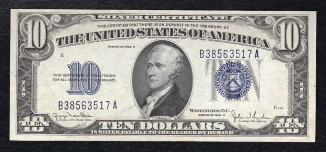 Fr 1705 1934-D $10 Ten Dollars Silver Certificate Currency Note Gem Uncirculated