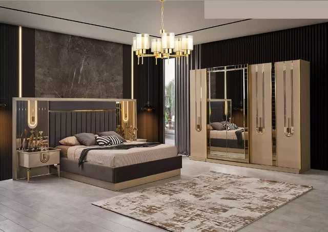 Moderno juego de dormitorio muebles de dormitorio cama doble armario