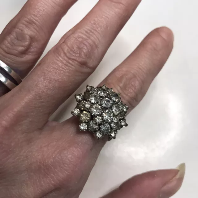 Vintage Park Lane Rhinestone Open Back Ring Silver Tone