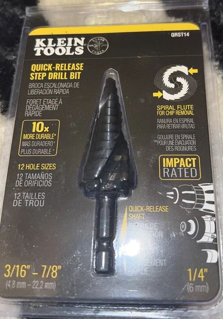 KLEIN TOOLS QRST14 SPIRAL FLUTE STEP DRILL BIT 3/16-7/8 free shipping!!
