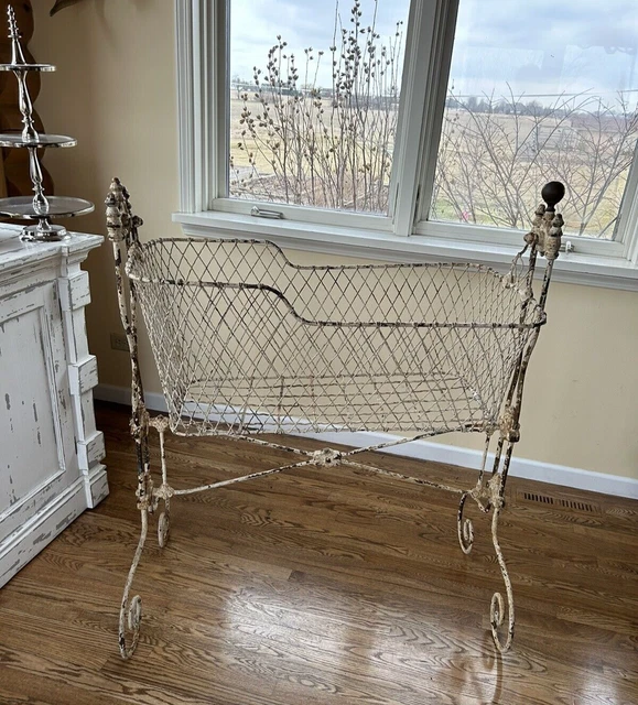 Antique Victorian Cast Iron Baby Rocking Cradle Bassinet  Decor
