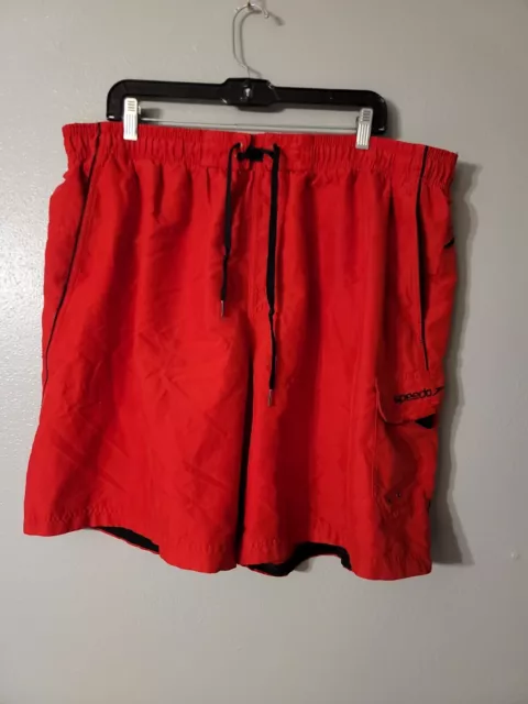 SPEEDO SWIM TRUNKS Board Shorts Mens Size 2XL Red/Black Mesh Lined ...