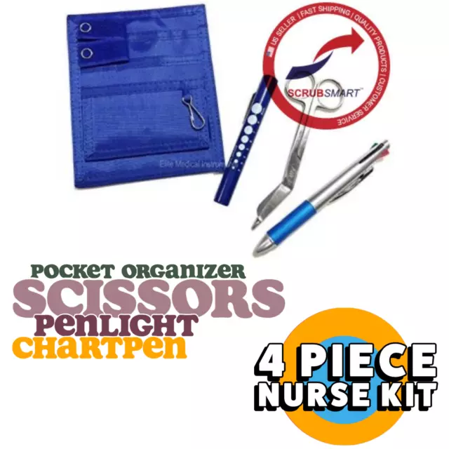 NEW Nylon Nurse Pocket Organizer Kit Medical Penlight Lister Scissor Pen - Royal