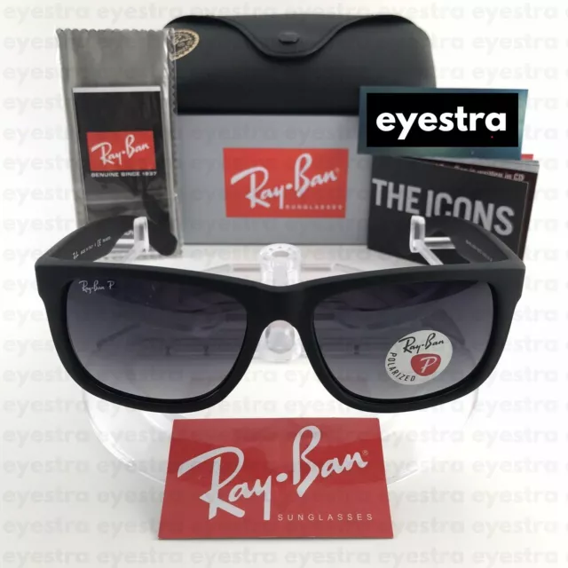 RAY-BAN JUSTIN POLARISED Sunglasses RB4165 622/T3 Black Frame Grey ...