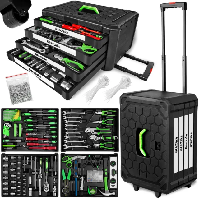 899 pc tool box with tools kit storage mobile trolley on wheels with 4 drawers