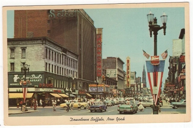 Buffalo NY Downtown Main Street Vintage Postcard Coastal New York Chrome