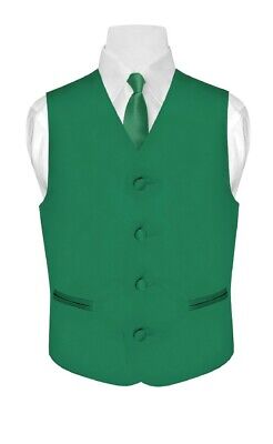 BOY'S Dress Vest & NeckTie Solid EMERALD GREEN Color Neck Tie Set for Suit / Tux