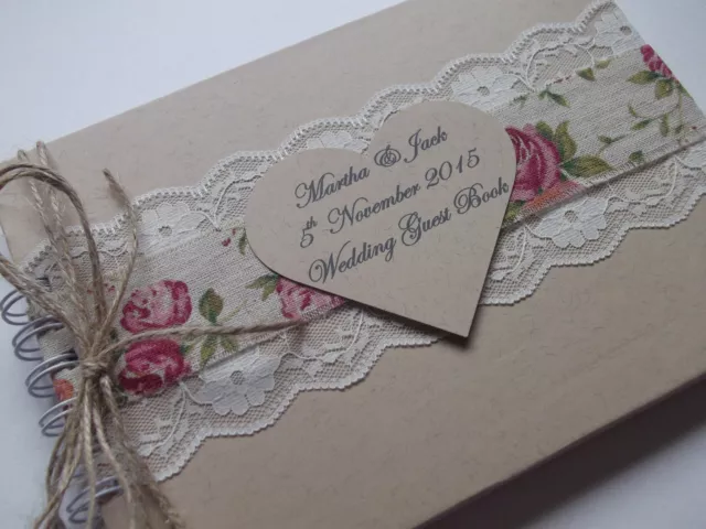 PERSONALISED VINTAGE WEDDING GUEST BOOK Shabby chic New In Box