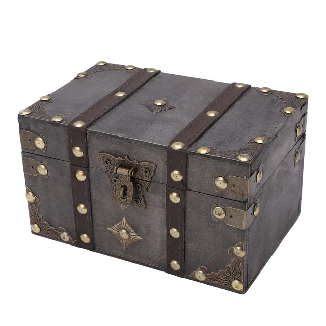 WOODEN TREASURE CHEST Coded Lock Wooden Storage Box Vintage Jewelry Box ...