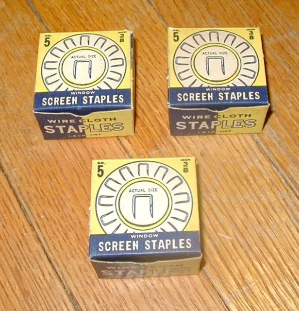 wire cloth staples screen door vintage hardware nail NOS original box old stock