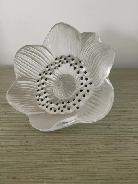 Lalique France Frosted Crystal "Anemone" Flower Paperweight Signed 4"L