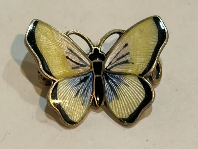 Sterling Silver Yellow Enamel small Butterfly Brooch Norway