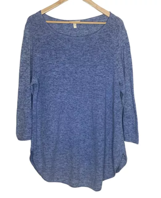 Eileen Fisher Women’s size Large Blue Cotton Thin Knit Tunic Top Pullover