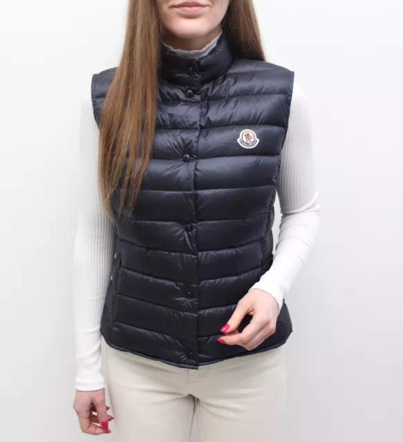 Women's MONCLER Liane Gilet Quilted Down Puffer Vest Jacket Size 2~S/M Navy