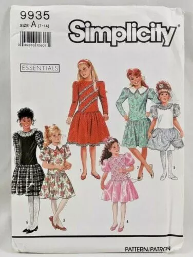 1990 Simplicity Sewing Pattern 9935 Girls Dress 6 Styles Size 7-14 Vintage 6389