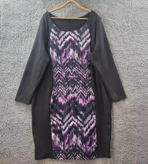 VIRTUELLE Womens Bodycon Dress Plus Size XL Black Purple Stretch Knit  Midi