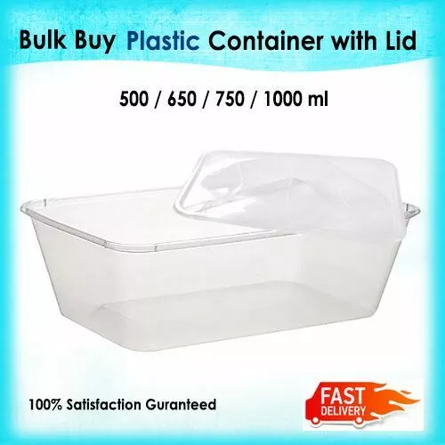 REUSABLE PLASTIC FOOD CONTAINERS TAKEAWAY CONTAINERS & LIDS 500,650,750,1000ml