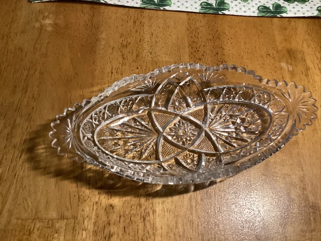 American Brilliant Vintage Near Cut Pressed Glass Relish Bowl