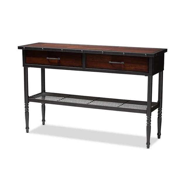 Baxton Studio Jana Vintage Industrial Walnut-Finished Wood 2-Drawer Dining Room