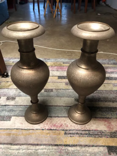 2 Persian Silver Plated Copper vases/Urns Middle East