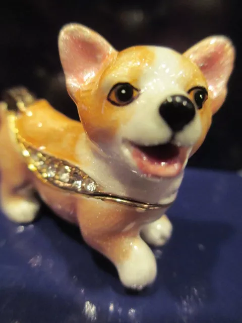 61144 Cornelius ~ Corgi Pup ~ Jeweled & Enamel Trinket Box ~ Boutique Miniature
