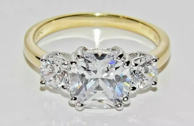 9CT GOLD & SILVER 3.00ct 3 STONE ENGAGEMENT RING size J to V - simulated Diamond