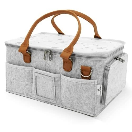 - Portable Diaper Caddy Storage Bag with Roll Lid and Removable Dividers,