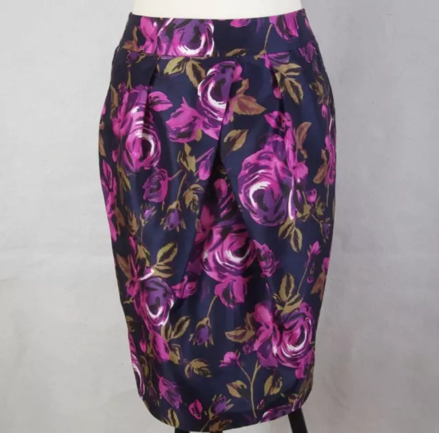 Gorgeous Laura Ashley Purple Flower Print Size 14 Tulip Pocket Skirt New