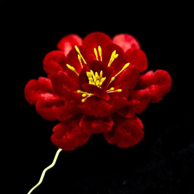 Chinese Style Jewelry Silk Velvet Flower Red Peony Hairpin Hair Clip Brooch