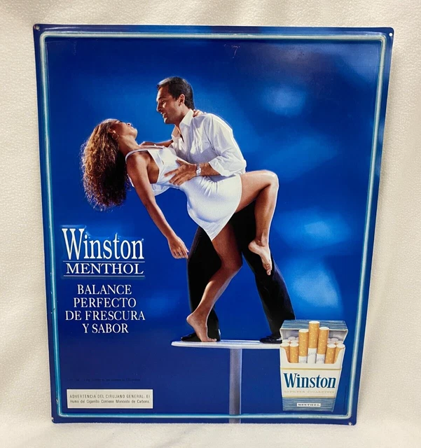 VINTAGE WINSTON MENTHOL Cigarettes Tobacco Embossed Sign Rare Spanish