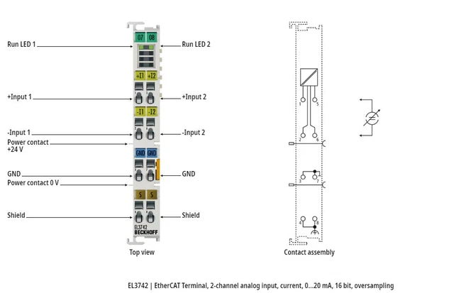 NEW BECKHOFF EL3052 EtherCAT Terminal, 2CH Analog Input, Current, 4 ...