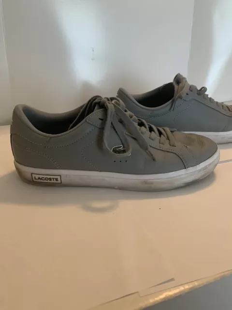 LACOSTE Powercourt Gray Leather Tennis Shoes Logo Trainers Sneakers Men 9.5