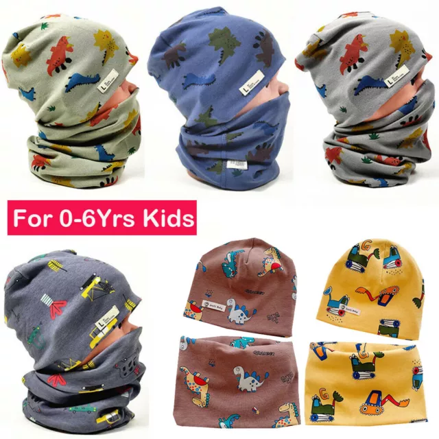 Toddler Baby Dinosaur Cotton Beanie Hat Scarf Set Kids Boys Spring Autumn Caps