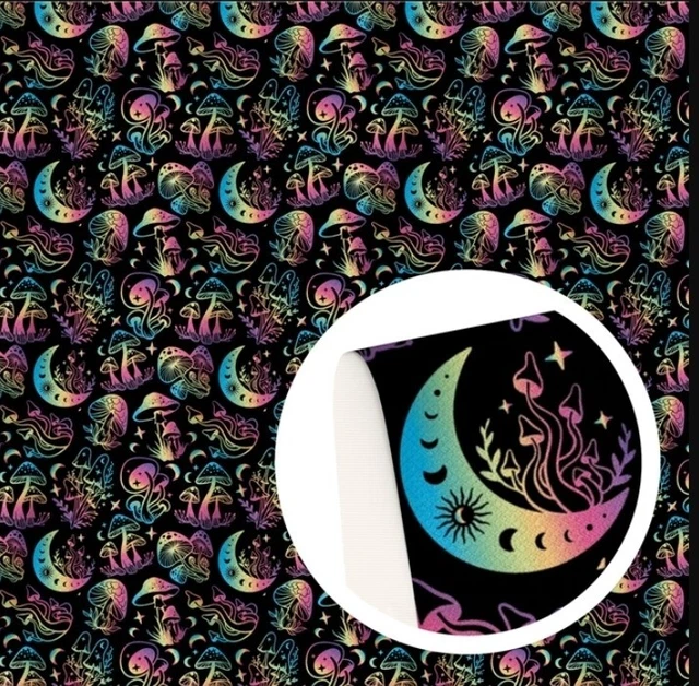 Adult Psychedelic FAUX LEATHER ROLL 12" x 55" Moon Mushrooms SMOOTH TEXTURE Adult Psychedelic FAUX LEATHER ROLL 12" x 55" Moon Mushrooms SMOOTH TEXTURE