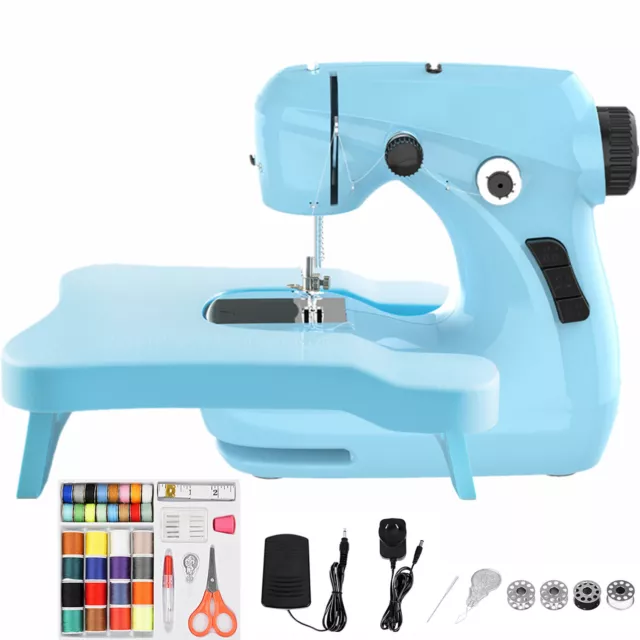 Advwin Portable Electric Sewing Machine Double Threads with Extension Table Blue