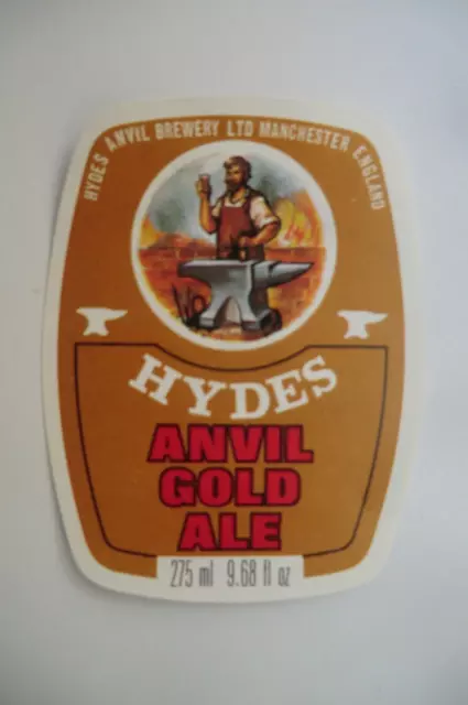 MINT HYDES MANCHESTER ANVIL GOLD ALE 9.68 fl oz  BREWERY BEER BOTTLE LABEL