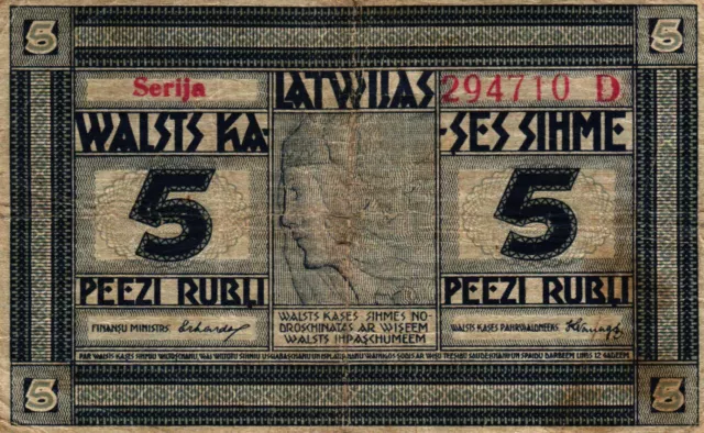 05 Latvia / Lettland P3c 5 Rubli 1919