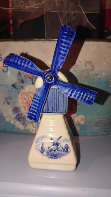 Delfts Holland Windmill - Dutch Porcelain - Blue Delftware Hand Painted Windmill