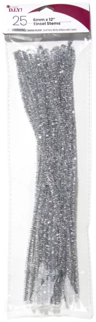 CousinDIY Tinsel Stems 6mmx12" 25/Pkg-Silver TNSLSTM-00892