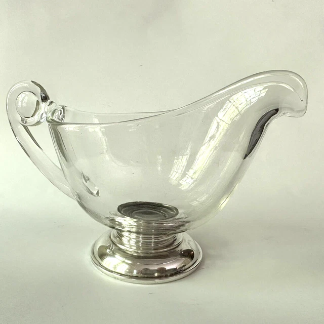 Sterling Silver and Glass Gravy Boat Sauce Pitcher Vtg Frank Whiting Art Deco