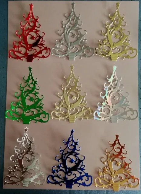 9 Medium Sized Swirly  Christmas Tree Die Cuts/Card Toppers