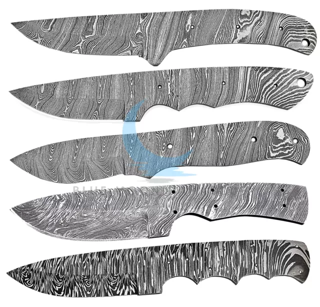 LOT OF 5 Damascus steel knife blade blanks custom hand forged hunting LOT5BB1