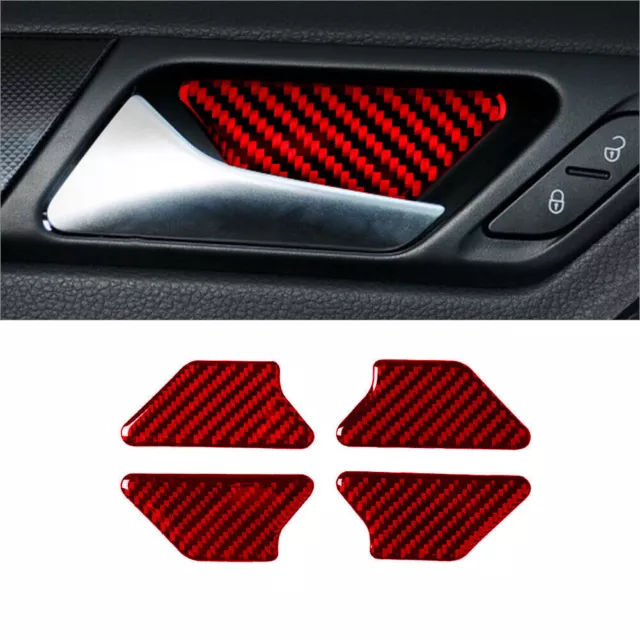 4Pcs Red Carbon Fiber Door Handle Bowl Cover Trim For VW Golf 6 MK6 GTI 2008-12