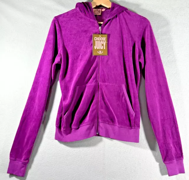 NWT Juicy Couture Velour Zip Up Hoodie Jacket Size Large - Y2K Bedazzled Track