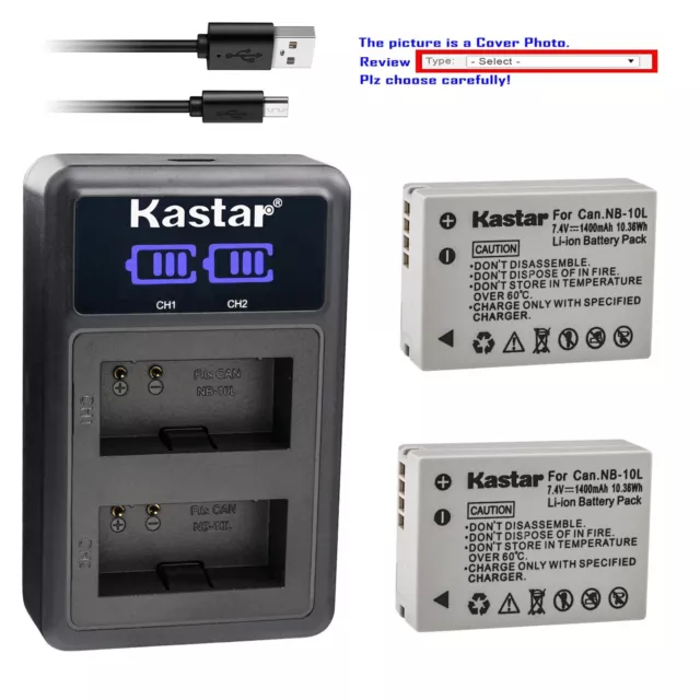 Kastar Battery LED2 USB Charger for Canon G1X G3X G15 G16 SX40HS SX50HS SX60HS