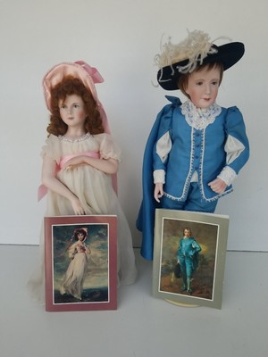 Linda Cheek "Blue Boy"& "Pinkie" 15" Porcelain 1984,Pasadena Doll Club COMPLETE