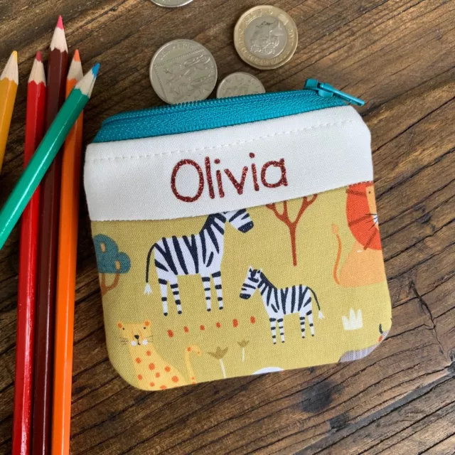 Personalised - Safari animal coin purse Kids money wallet pouch girl Handmade