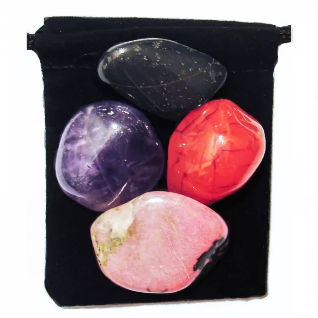 CANCER FIGHTER Tumbled Crystal Healing Set = 4 Stones + Pouch + Description Card