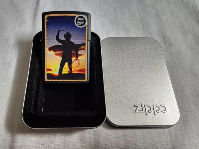 Zippo 2019 Black Matte Lighter Cowboy Sunset With Box. NEW SEALED UNUSED. RARE